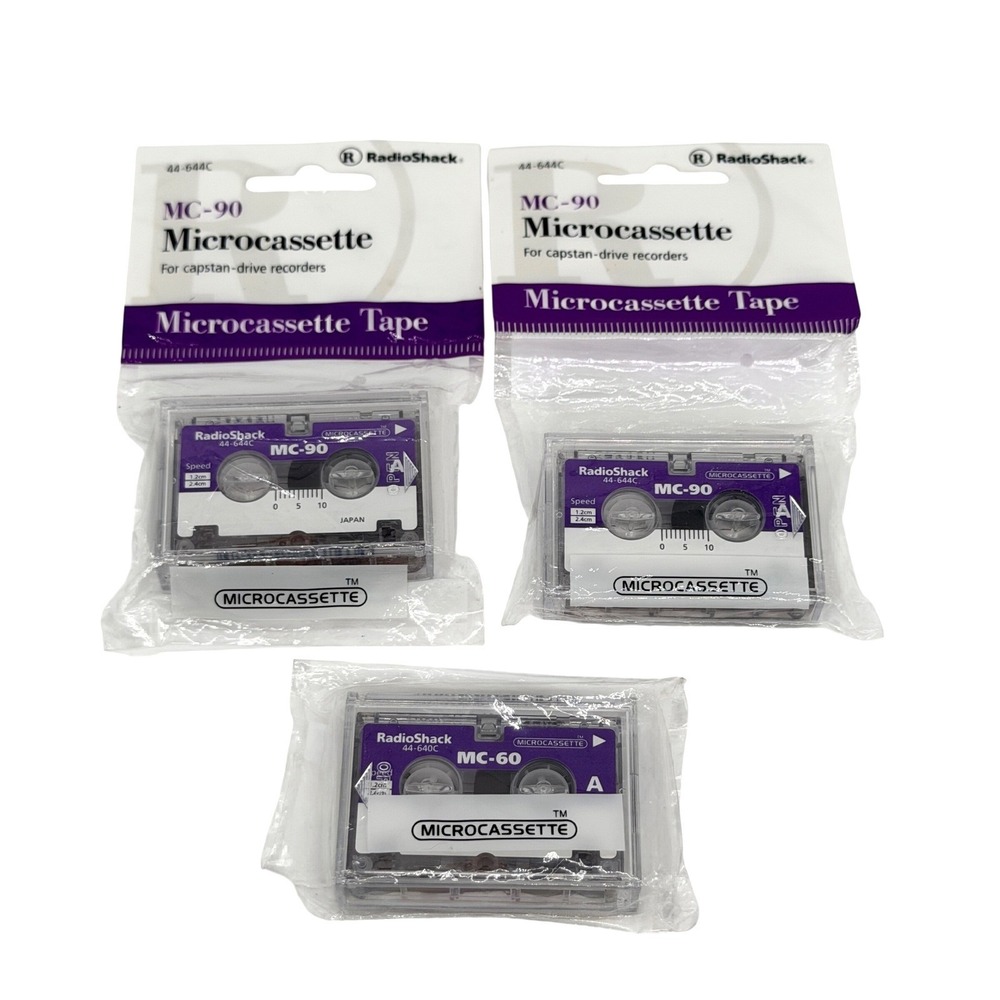 RadioShack Microcassette Tape Lot of 3 MC-90 MC-60 44-644C 44-640C Japan New